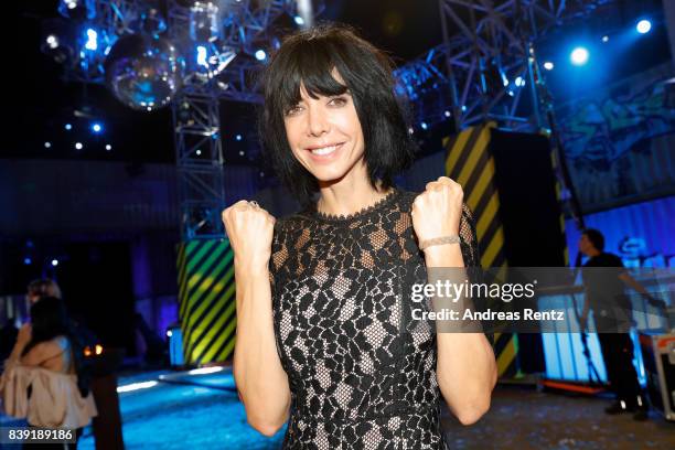 Milo Moiré gestures during the finals of 'Promi Big Brother 2017' at MMC Studio on August 25, 2017 in Cologne, Germany.