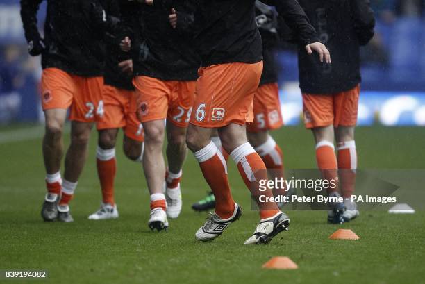 The Blackpool team during their pre-match warm-up