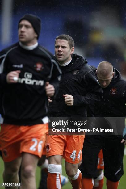 Blackpool's James Beattie and his team-mates during the pre-match warm-up