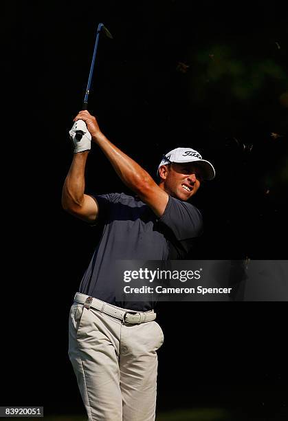 Tim Wilkinson of New Zealand plays a shot during day two of the Australian PGA Championship at the Hyatt Regency Resort on December 5, 2008 at Coolum...