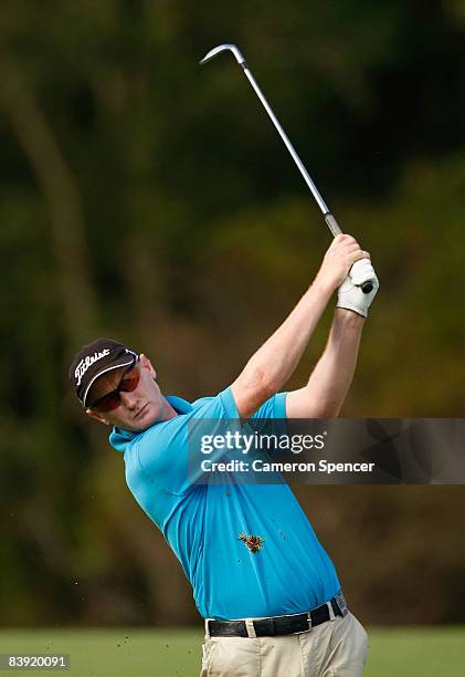 Richard Lee of New Zealand plays a shot during day two of the Australian PGA Championship at the Hyatt Regency Resort on December 5, 2008 at Coolum...