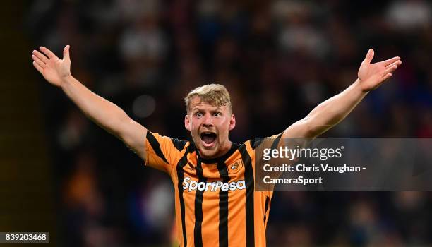 Hull City's Stephen Kingsley during the Sky Bet Championship match between Hull City and Bolton Wanderers at KCOM Stadium on August 25, 2017 in Hull,...