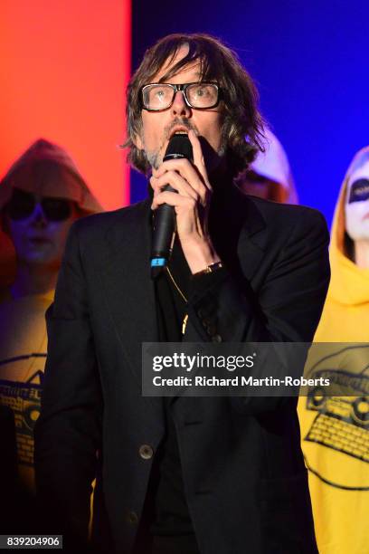 Jarvis Cocker sings at The Rites of Mu as The Justified Ancients of Mu Mu Present 'Welcome To The Dark Ages' on August 25, 2017 in Liverpool, England.