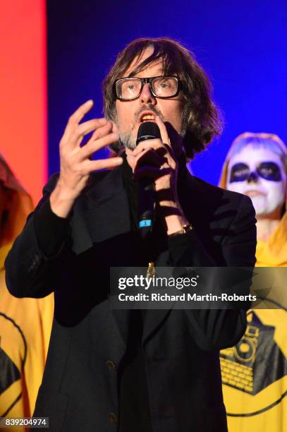 Jarvis Cocker sings at The Rites of Mu as The Justified Ancients of Mu Mu Present 'Welcome To The Dark Ages' on August 25, 2017 in Liverpool, England.