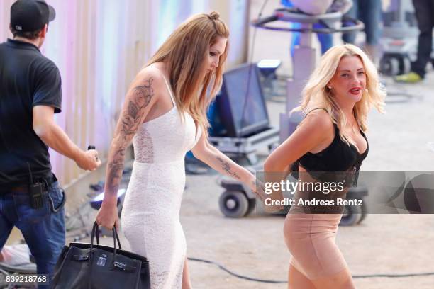 Sarah Kern and Evelyn Burdecki attend the finals of 'Promi Big Brother 2017' at MMC Studio on August 25, 2017 in Cologne, Germany.