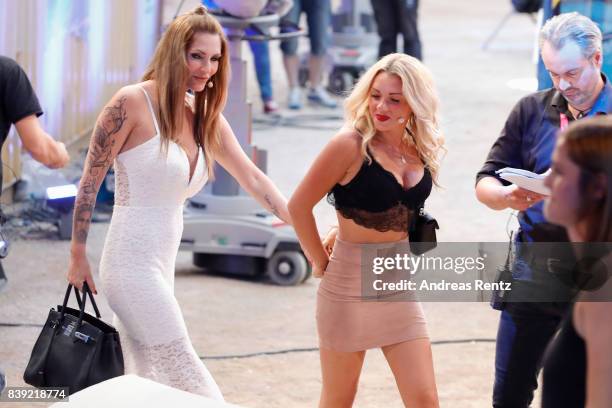 Sarah Kern and Evelyn Burdecki attend the finals of 'Promi Big Brother 2017' at MMC Studio on August 25, 2017 in Cologne, Germany.