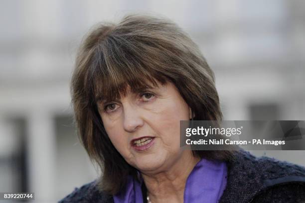 Labour Deputy Leader Joan Burton gives her reaction to the Government's four year Budget Blueprint outside Leinster House in Dublin.