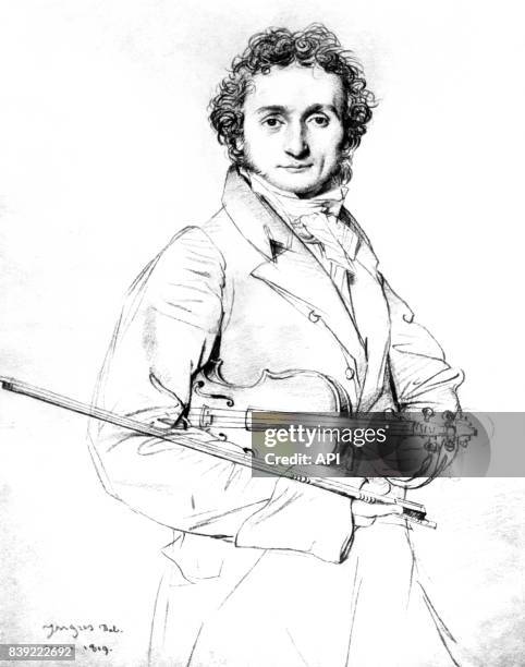 Portrait du violoniste italien Niccolo Paganini, réalisé à Rome en 1819.
