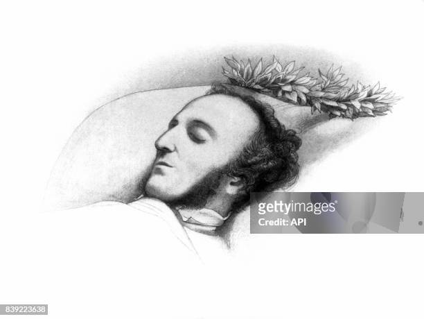 Portrait mortuaire du compositeur allemand Felix Mendelssohn, sur son lit de mort.