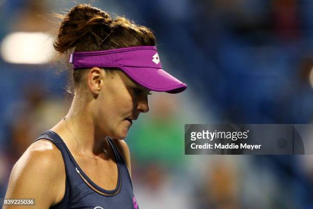 Agnieszka Radwanska of Poland looks on during her match against Daria Gavrilova of Australia during Day 7 of the Connecticut Open at Connecticut...