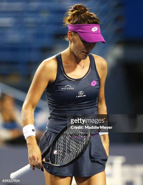 Agnieszka Radwanska of Poland looks on during her match against Daria Gavrilova of Australia during Day 7 of the Connecticut Open at Connecticut...