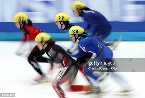 Veronique Pierron of France, Katia Zini of Italy and other competitors take off from the starting line in the Ladies 1500m heat during the Samsung...