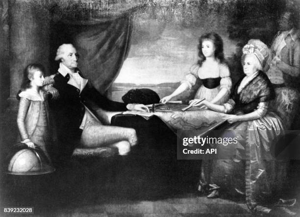 George Washington avec son épouse et ses petits-enfants, d'après une peinture d'Edward Savage.
