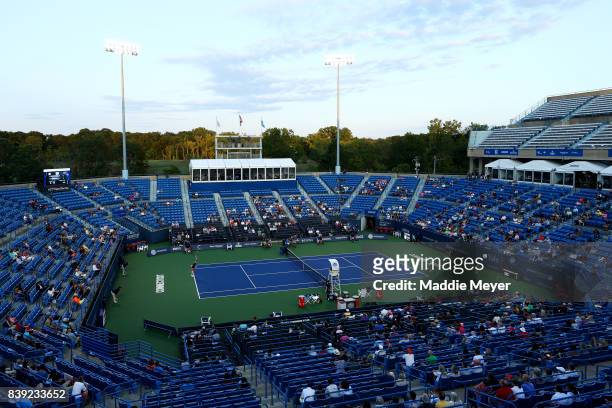 General view of the match between Agnieszka Radwanska of Poland returns and Daria Gavrilova of Australia during Day 7 of the Connecticut Open at...
