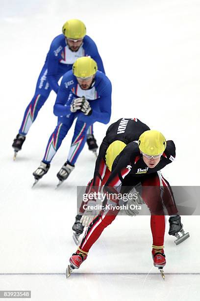 Canadian team and Italian team make the exchange in the Men's 5000m Relay heat during the Samsung ISU World Cup Short Track 2008/2009 Nagano at Big...