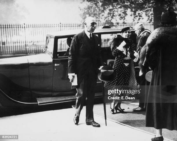 Alexander Cambridge, 1st Earl of Athlone and Princess Alice, Countess of Athlone arrive at Grosvenor House in London to open the 3rd Antique Dealers'...