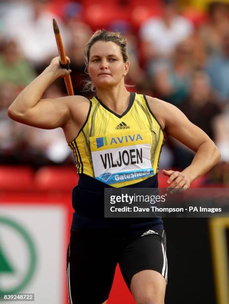 South Africa's Sunette Viljoen competes in the women's javelin during the Aviva British Grand Prix in Gateshead