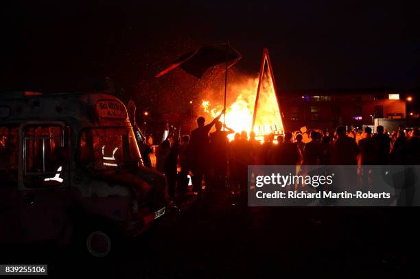 Funeral Pyre burns on The Toxteth Day of The Dead as The Justified Ancients of Mu Mu Present 'Welcome To The Dark Ages' on August 25, 2017 in...