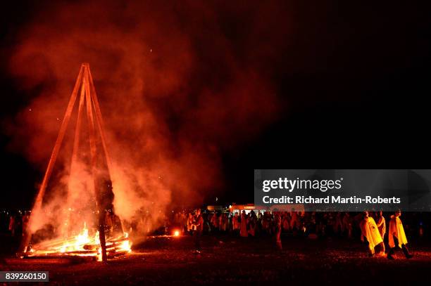 Funeral Pyre burns on The Toxteth Day of The Dead as The Justified Ancients of Mu Mu Present 'Welcome To The Dark Ages' on August 25, 2017 in...