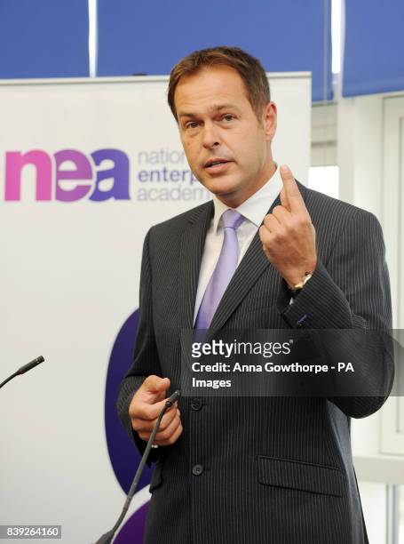 Businessman and Dragon's Den star Peter Jones speaks to students during the launch of the National Enterprise Academy within Sheffield National...