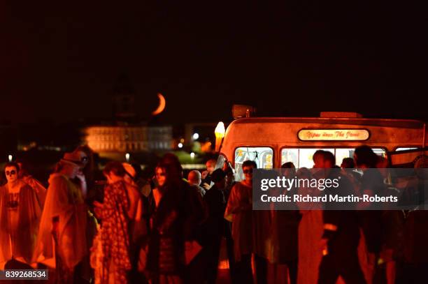 The Justified Ancients of Mu Mu's Ice Cream Van is parked as a Funeral Pyre burns on The Toxteth Day of The Dead as The Justified Ancients of Mu Mu...