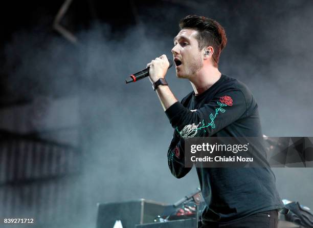 Dan Smith of Bastille performs at Reading Festival at Richfield Avenue on August 25, 2017 in Reading, England.