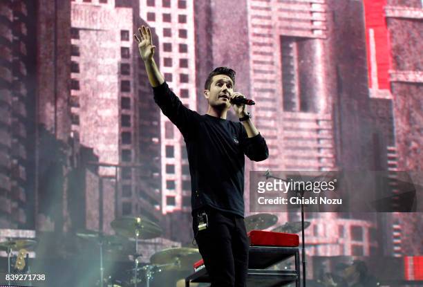 Dan Smith of Bastille performs at Reading Festival at Richfield Avenue on August 25, 2017 in Reading, England.