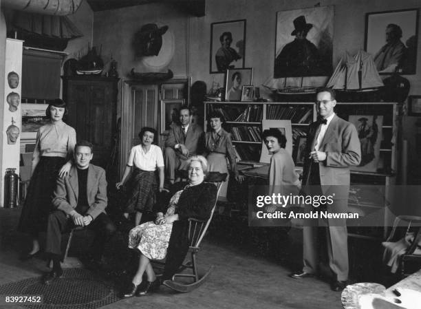 Portrait of the extended Wyeth family, many of whom were painters, taken at their home in Chadds Ford, Pennsylvania, April 16, 1948. Pictured are...