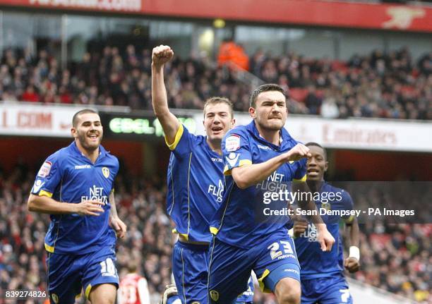 Leeds United's Robert Snodgrass celebrates after scoring his team's opening goal.