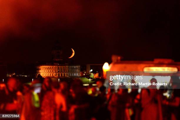 General View of the Moon and Wallasey Town Hall as a Funeral Pyre burns on The Toxteth Day of The Dead as The Justified Ancients of Mu Mu Present...