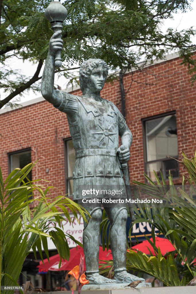 Bronze statue of Alexander the Great at  Danforth and Logan...