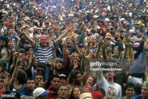 View of the crowd at the 1993 Lollapalooza music festival, New Jersey.