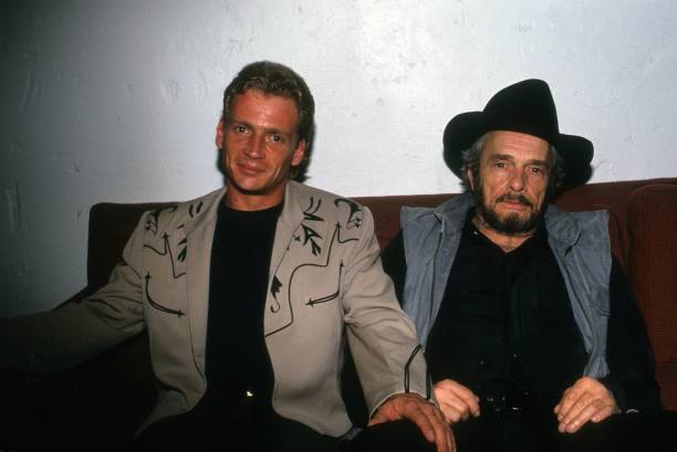 Merle Haggard and son Noel backstage at Tramps, in New York. 1993.
