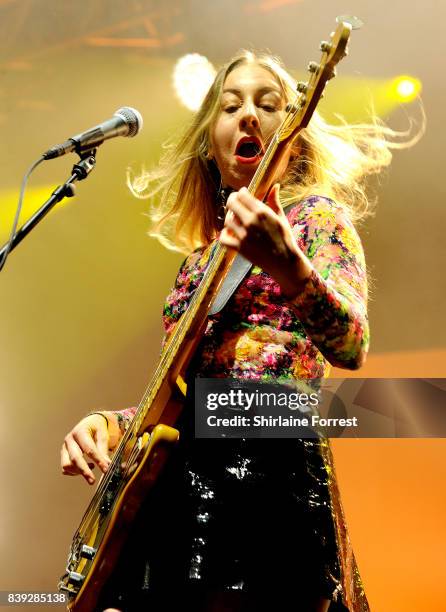 Este Haim of Haim performs at Leeds Festival at Bramhall Park on August 25, 2017 in Leeds, England.