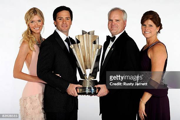 Sprint Cup Series Champion winner Jimmie Johnson , driver of the Lowe's/Kobalt Tools Chevrolet, his wife Chandra , Lowe's CEO Robert Niblock , and...