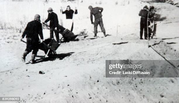 Construction of the Salekhard-Igarka Railway, so called 'Dead Road', Russia, 1950s. The project was built mostly by Gulag prisoners, thousands of...