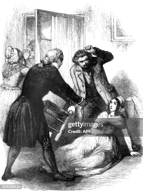 Arrestation de Charlotte Corday après l'assassinat de Jean-Paul Marat, à Paris, en France.