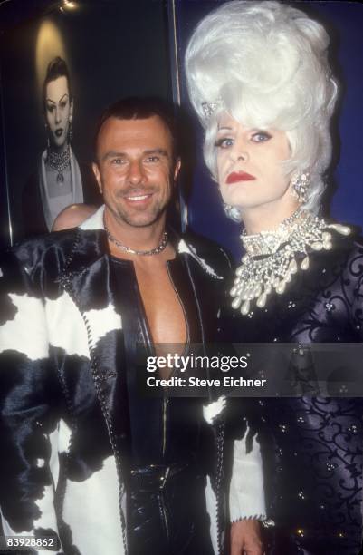 French born fashion designer Thierry Mugler with a friend at Club USA, 1993. New York.