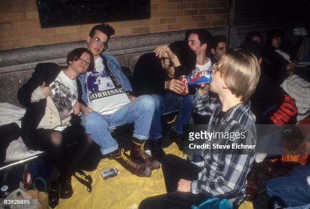 Fans lined up waiting to buy tickets for the Morrissey show at Carnegie Hall, 1994. New York.