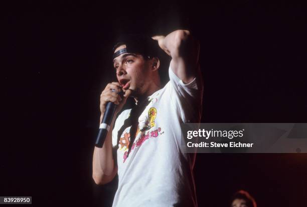 Adam Horovitz , a member of the rap group the Beastie Boys, sings on stage at the Roseland Ballroom, 1992. New York.