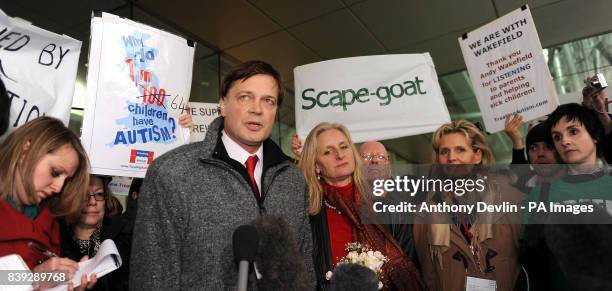 Research doctor Andrew Wakefield makes a statement at the General Medical Council headquarters in London.