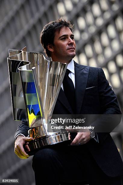 Jimmie Johnson, 2008 NASCAR Sprint Cup Champion, poses prior to the NASCAR Sprint Cup Series Awards Ceremony at The Waldorf Astoria on December 5,...