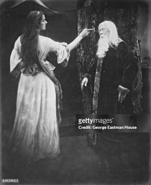 Vivien and Merlin as depicted by Julia Margaret Cameron to illustrate Tennyson's 'Idylls of the King', ca.1875. Great Britain.