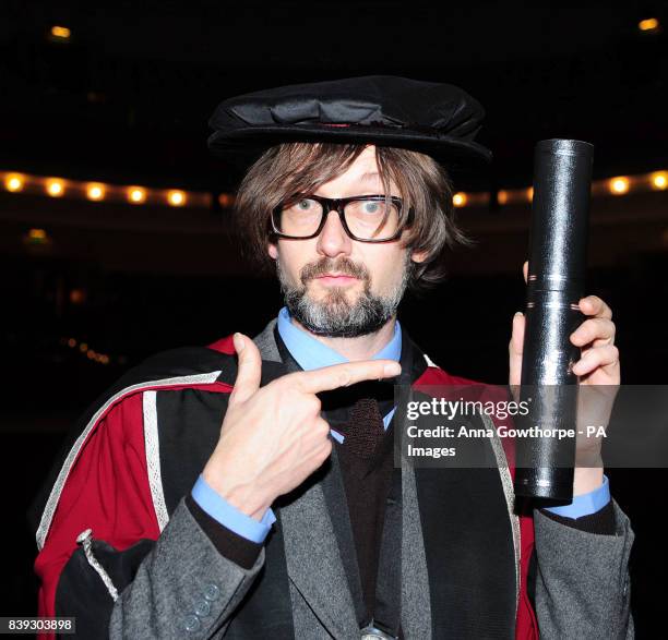 Musician Jarvis Cocker after a graduation ceremony where he received an honorary doctorate at Sheffield Hallam University, Sheffield.