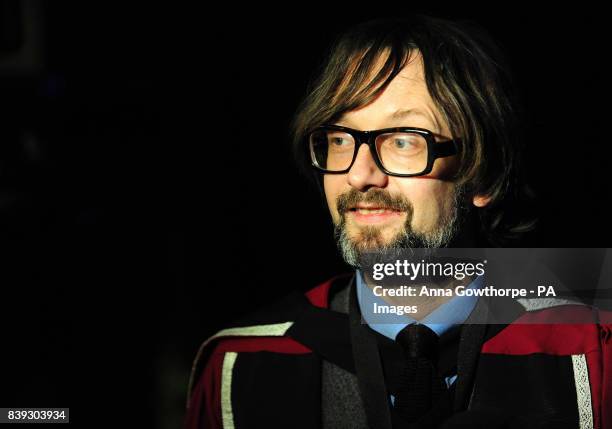 Musician Jarvis Cocker after a graduation ceremony where he received an honorary doctorate at Sheffield Hallam University, Sheffield.
