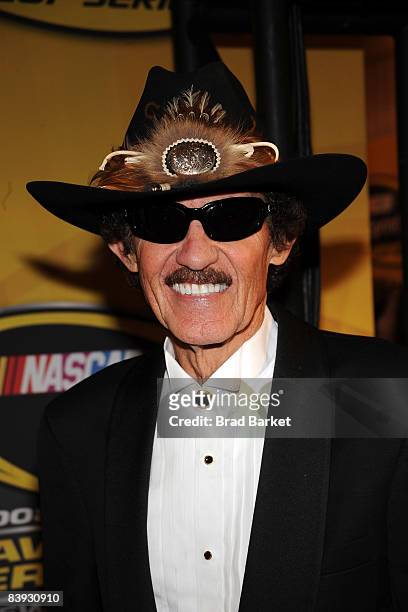 Past NASCAR Champion Richard Petty arrives at the NASCAR Sprint Cup Series Awards Ceremony at the Waldorf Astoria on December 5, 2008 in New York...