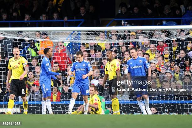 Chelsea's Joe Cole and Frank Lampard celebrate there sides second goal after it went in off John Eustace