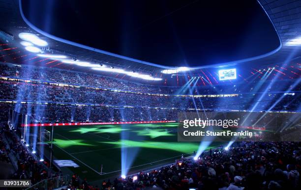 The light show at the end of the Bundesliga match between Bayern Muenchen and 1899 Hoffenheim at the Allianz Arena on December 5, 2008 in Munich,...
