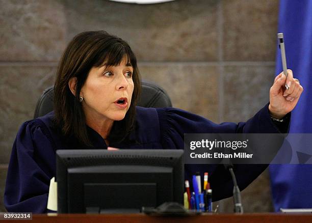 District Court Judge Jackie Glass speaks during the sentencing of O.J. Simpson, at the Clark County Regional Justice Center December 5, 2008 in Las...