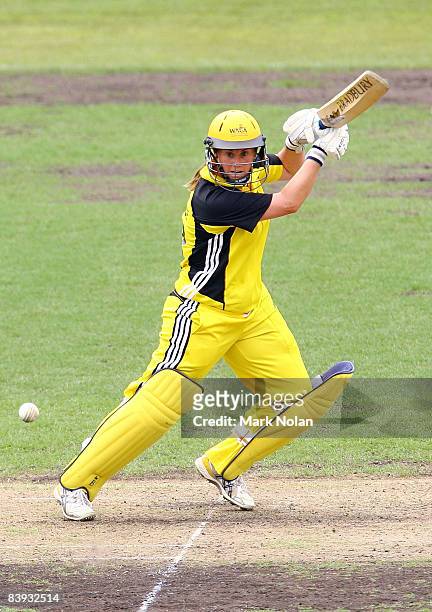 Jenny Wallace of the Fury plays a cut shot during the WNCL match between the New South Wales Breakers and the Western Fury at the Sydney Cricket...